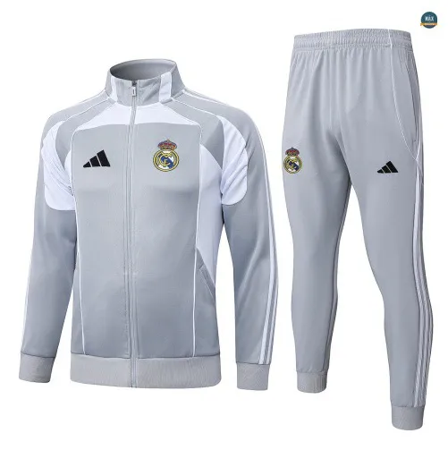 Veste Survetement Enfant foot Real Madrid 2026/27 Gris/Blanc