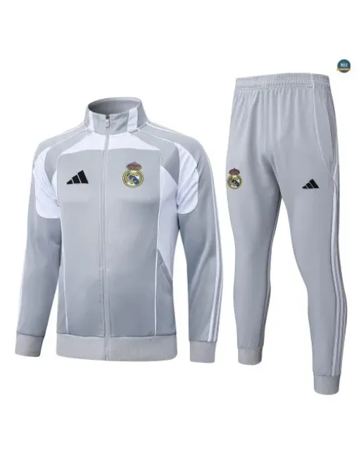 Veste Survetement Enfant foot Real Madrid 2026/27 Gris/Blanc
